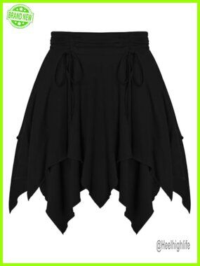 Renaissance Pirate Skirt Asymmetrical Mini Handkerchief Hem Built-in Short Liner